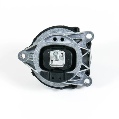 A metal automotive part, likely a bracket or mounting assembly, featuring a silver galvanized steel frame with a black plastic inner core and a central threaded bolt, shown on a white background.